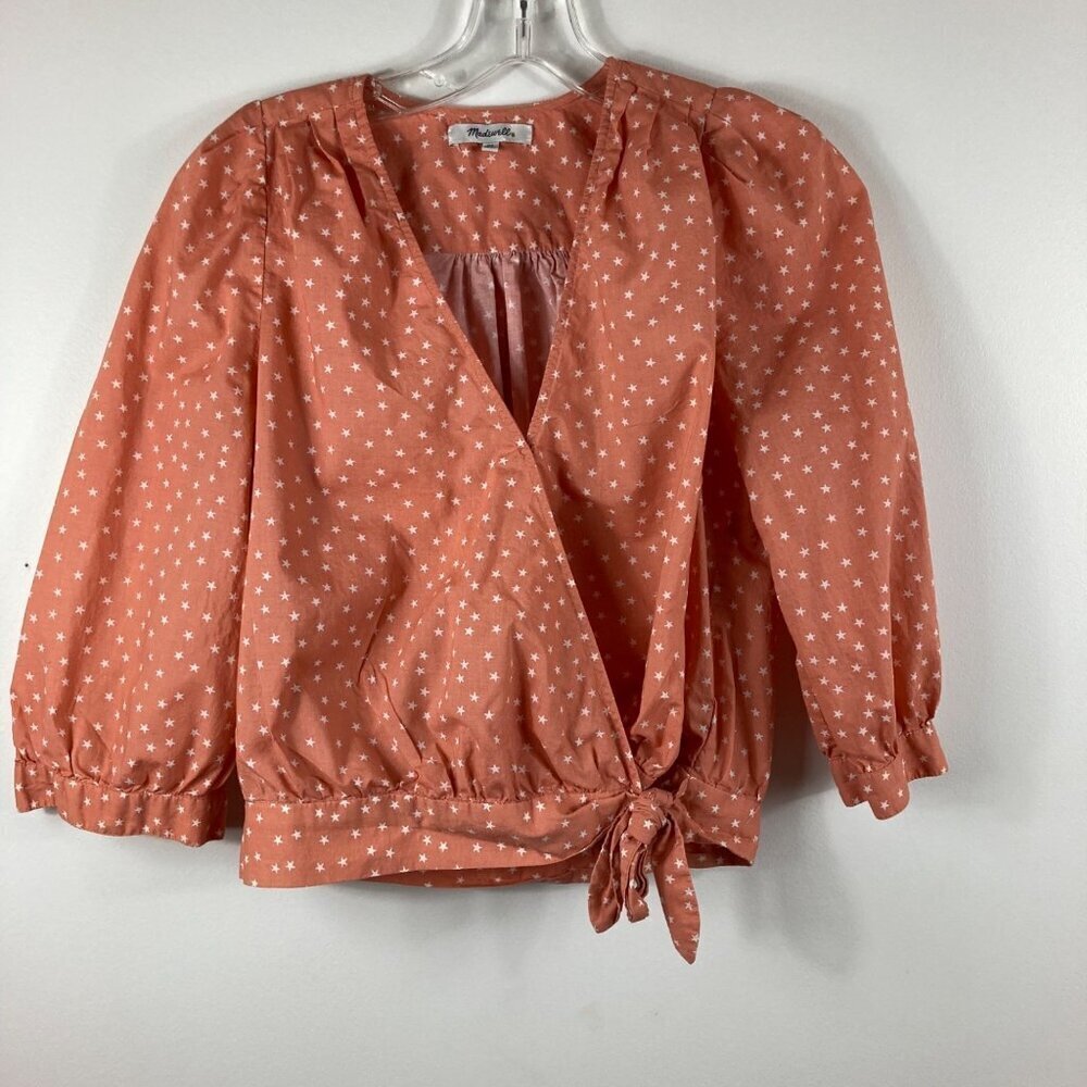 Womens Madewell Star Scatter Peach‎ Coral Cotton Wrap Crop Top  XS